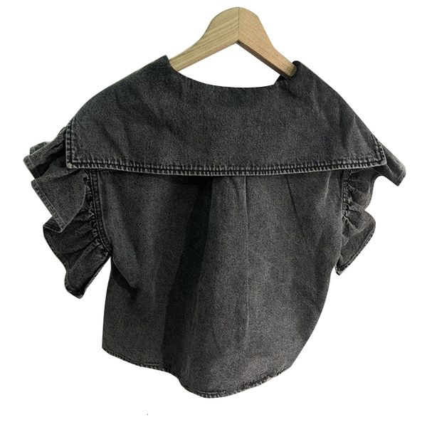 t shirt denim patchwork ruffle for women v neck sleeve casual short t shirts female fashion clothing 2021, White
t shirt denim patchwork ruffle for women v neck sleeve casual short t shirts female fashion clothing 2021, White