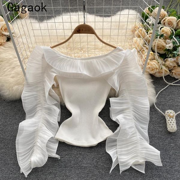 women's blouses & shirts gagaok drop blouse women 2021 spring autumn slash neck ruffles butterfly sleeve solid korean fashion, White
women's blouses & shirts gagaok drop blouse women 2021 spring autumn slash neck ruffles butterfly sleeve solid korean fashion, White
