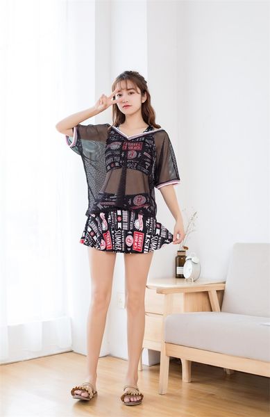 bikini suit 2019 new three piece mesh blouse gathered for spring flat angle swimsuit, White;black
bikini suit 2019 new three piece mesh blouse gathered for spring flat angle swimsuit, White;black