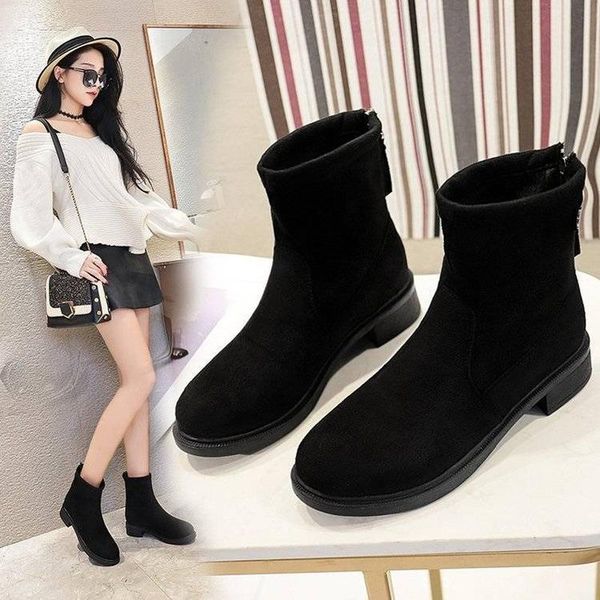 boots korean version flat bottom short tube stretch rear zipper plus cashmere british style female college, Black
boots korean version flat bottom short tube stretch rear zipper plus cashmere british style female college, Black