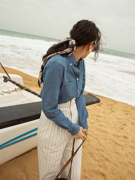 women's blouses & shirts long sleeved cotton shirt, blue vintage shirt with embroidered pocket, 100%, 2021, White
women's blouses & shirts long sleeved cotton shirt, blue vintage shirt with embroidered pocket, 100%, 2021, White