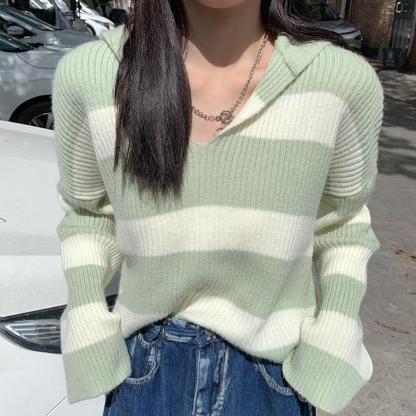 women's sweaters long sleeve sweater women loose striped simple bottoming pullover female knitted chic hooded jumper 2021 spring autumn, White;black
women's sweaters long sleeve sweater women loose striped simple bottoming pullover female knitted chic hooded jumper 2021 spring autumn, White;black