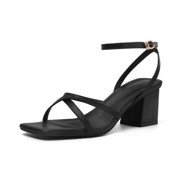 women's genuine leather thick high heel ankle strap sandals open toe summer narrow band cross elegant ladies dress shoes, Black
women's genuine leather thick high heel ankle strap sandals open toe summer narrow band cross elegant ladies dress shoes, Black