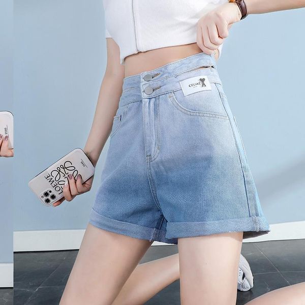 women's shorts 2021 summer women gradient color high waist denim badge hollow out girls cuffs jeans button chic short pant, White;black
women's shorts 2021 summer women gradient color high waist denim badge hollow out girls cuffs jeans button chic short pant, White;black