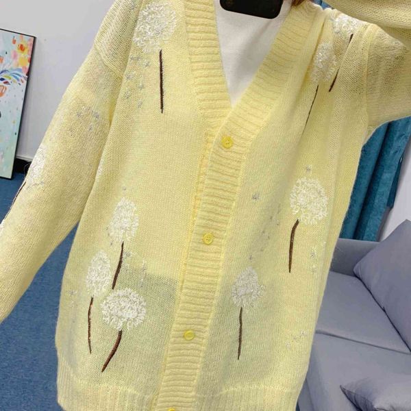 women's sweaters dandelion sequins embroidered cardigan spring loose comfortable long sleeve with low-cut yellow female sweater ta8m, White;black
women's sweaters dandelion sequins embroidered cardigan spring loose comfortable long sleeve with low-cut yellow female sweater ta8m, White;black