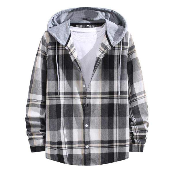 men's casual shirts plaid print shirt long sleeve single breasted hooded male fashion streetwear clothing #8, White;black
men's casual shirts plaid print shirt long sleeve single breasted hooded male fashion streetwear clothing #8, White;black