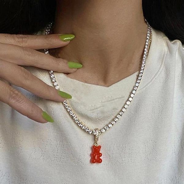 chains colorful cute resin bear gummy crystal pendant necklace for women bling rhinestone tennis chain trendy jewelry gift, Silver
chains colorful cute resin bear gummy crystal pendant necklace for women bling rhinestone tennis chain trendy jewelry gift, Silver