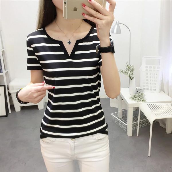 women's t-shirt 2021 summer loose student striped short-sleeved shirt fashion casual wild female, White
women's t-shirt 2021 summer loose student striped short-sleeved shirt fashion casual wild female, White