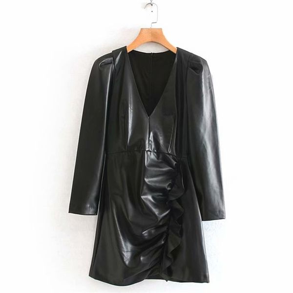 summer women pu black dress long sleeve v-neck ruffles casual ol es female elegant party mini vestidos 210513, Black;gray
summer women pu black dress long sleeve v-neck ruffles casual ol es female elegant party mini vestidos 210513, Black;gray