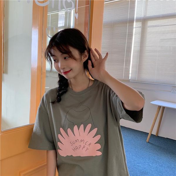 women's t-shirt summer funny printing mid-length loose short-sleeved casual all-match college style women, White
women's t-shirt summer funny printing mid-length loose short-sleeved casual all-match college style women, White