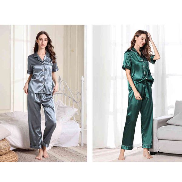sleepwear spring satin women's pajamas sets stripe short sleeve shirt long pants nightwear homewear faux silk female pyjamas f8kh hddf, Black;red
sleepwear spring satin women's pajamas sets stripe short sleeve shirt long pants nightwear homewear faux silk female pyjamas f8kh hddf, Black;red