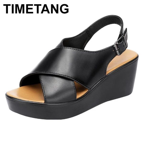 sandals timetang fashion women summer shoes medium heels wedge platform soft split leather ankle buckle female for, Black 
sandals timetang fashion women summer shoes medium heels wedge platform soft split leather ankle buckle female for, Black