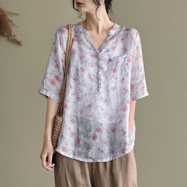 women's blouses & shirts retro blouse summer loose casual women shirt all-match v-neck short sleeve print mori girl 2021 ramie, White
women's blouses & shirts retro blouse summer loose casual women shirt all-match v-neck short sleeve print mori girl 2021 ramie, White