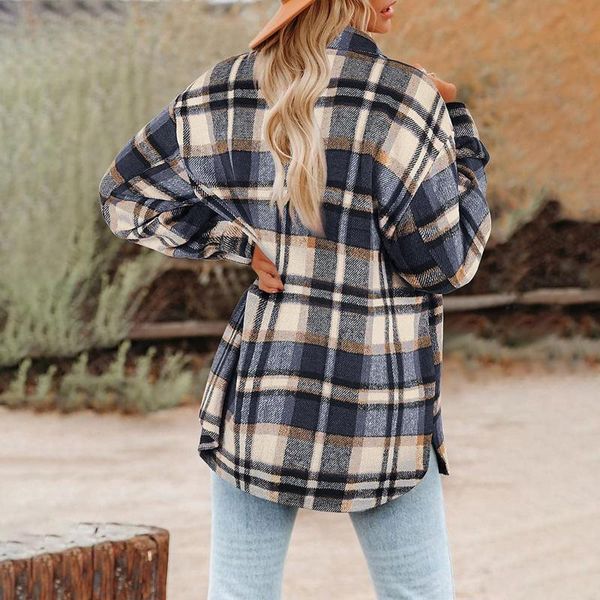 women's wool & blends autumn winter brushed plaid jacket long sleeve flannel lapel button down pocketed shacket female pocket overcoat, Black
women's wool & blends autumn winter brushed plaid jacket long sleeve flannel lapel button down pocketed shacket female pocket overcoat, Black