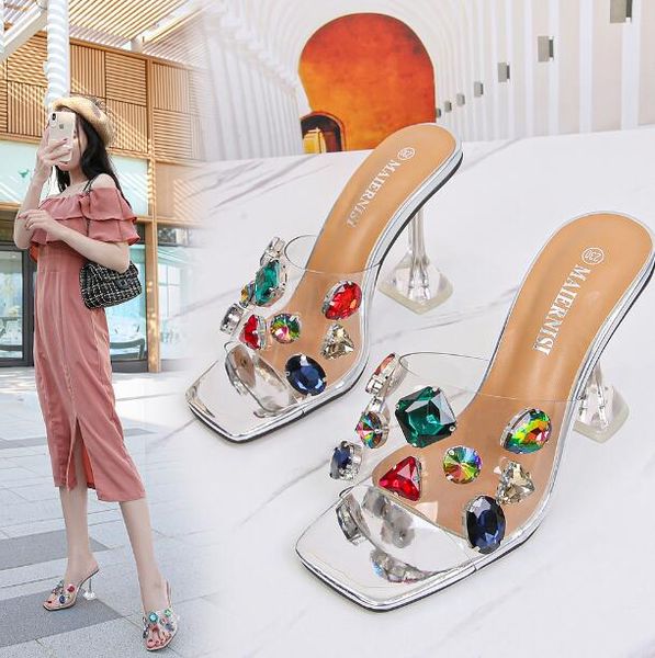 women open toes crystal heel slippers fashion color focus rhinestone square toes outdoors high heel sandals 9 cm plus size 35~42, Black
women open toes crystal heel slippers fashion color focus rhinestone square toes outdoors high heel sandals 9 cm plus size 35~42, Black