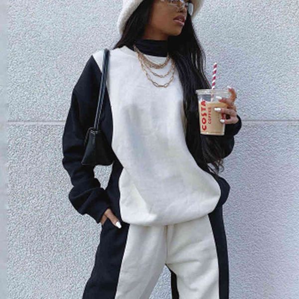 women's two piece pants black white sews the neck two pieces warm winter woman with long sleeves loose ladies suit elastic waistba
women's two piece pants black white sews the neck two pieces warm winter woman with long sleeves loose ladies suit elastic waistba