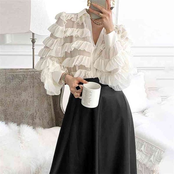 spring retro blouse female lapel single breasted loose blusa lantern sleeve stitching cake style shirt c327 210507, White
spring retro blouse female lapel single breasted loose blusa lantern sleeve stitching cake style shirt c327 210507, White