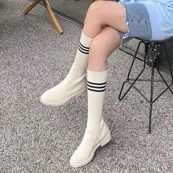 boots lady knee high socks fashion spring autumn color matching stripes flying woven stretch low-heel frosted slim women's shoes, Black
boots lady knee high socks fashion spring autumn color matching stripes flying woven stretch low-heel frosted slim women's shoes, Black