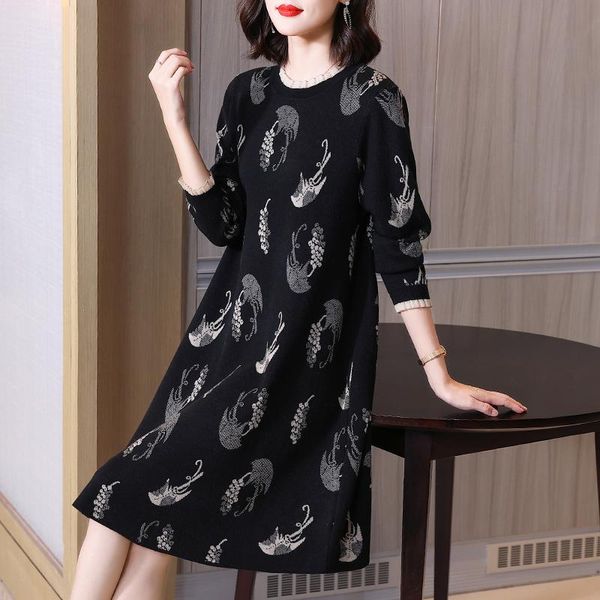 casual dresses knitted dress long sleeve plus size 2021 women autumn and winter round neck printed loose sweater knee length, Black;gray
casual dresses knitted dress long sleeve plus size 2021 women autumn and winter round neck printed loose sweater knee length, Black;gray