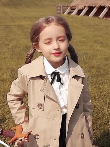 coat girls hat suit collar mid-length windbreaker autumn spring british style khaki color waterproof belt cotton jacket, Blue;gray
coat girls hat suit collar mid-length windbreaker autumn spring british style khaki color waterproof belt cotton jacket, Blue;gray