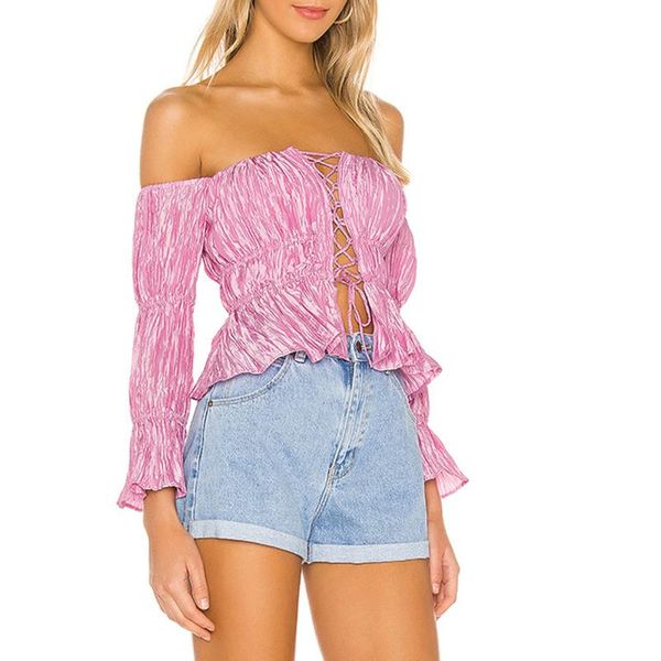women's t-shirt women crop summer trumpet sleeve tube fashion solid color boat neckline bandage exposed navel, White
women's t-shirt women crop summer trumpet sleeve tube fashion solid color boat neckline bandage exposed navel, White
