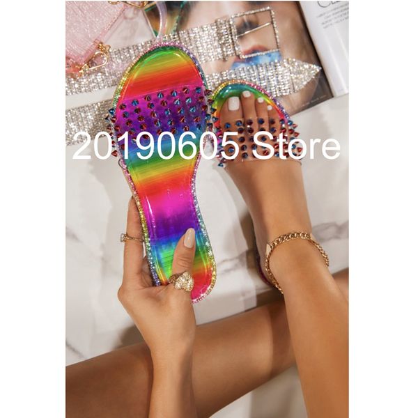 fashion transparent roman rhinestone rivets rainbow color outdoor plus size women slippers summer new style beach slippers, Black
fashion transparent roman rhinestone rivets rainbow color outdoor plus size women slippers summer new style beach slippers, Black