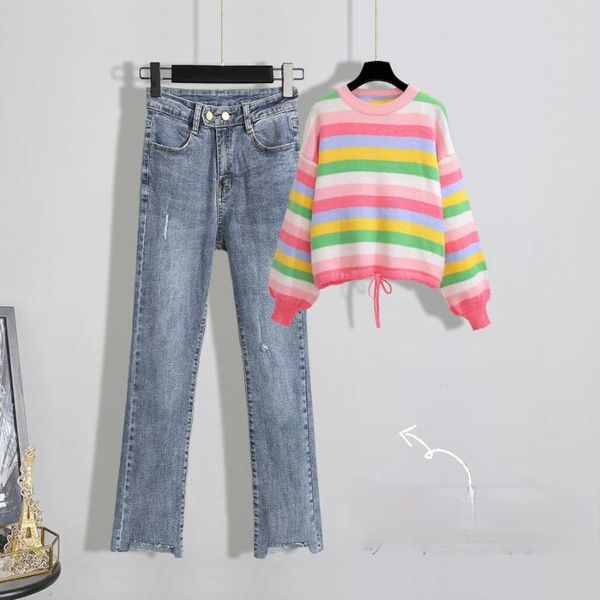 women's two piece pants women 2021 autumn fashion jeans suits female striped knitted sweater ladies loose straight two-piece sets p184, White
women's two piece pants women 2021 autumn fashion jeans suits female striped knitted sweater ladies loose straight two-piece sets p184, White