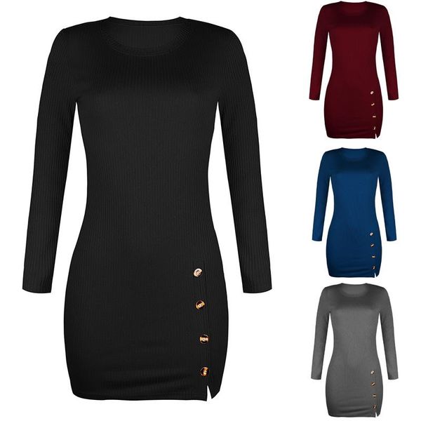 women button knitted sweater dress 2021 fashion round neck long sleeve side split bodycon party mini vestidos wdc6087 casual dresses, Black;gray
women button knitted sweater dress 2021 fashion round neck long sleeve side split bodycon party mini vestidos wdc6087 casual dresses, Black;gray