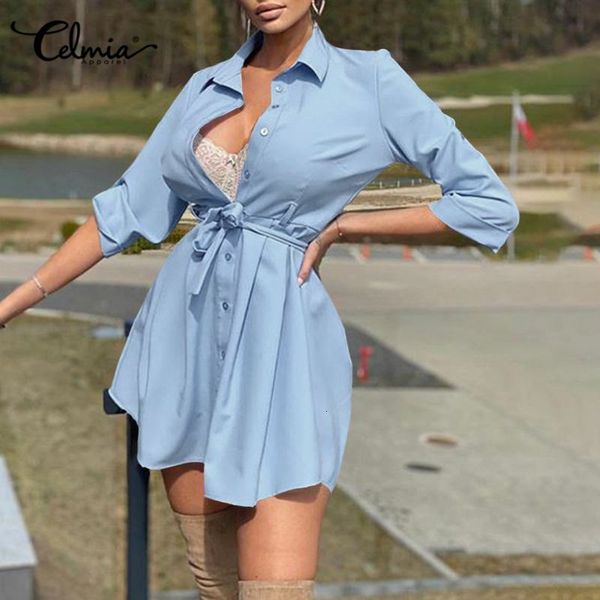 dresses celmia fashion mini shirt dresses women's lapel belted solid color short dress summer casual 3/4 sleeve botton thin vestidos 5x, Black;gray
dresses celmia fashion mini shirt dresses women's lapel belted solid color short dress summer casual 3/4 sleeve botton thin vestidos 5x, Black;gray