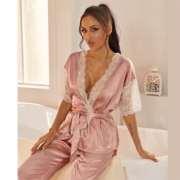 contrast lace scallop trim belted satin & long pants scallop trim belted sleepwear soft nightwear 210325, Black;red
contrast lace scallop trim belted satin & long pants scallop trim belted sleepwear soft nightwear 210325, Black;red