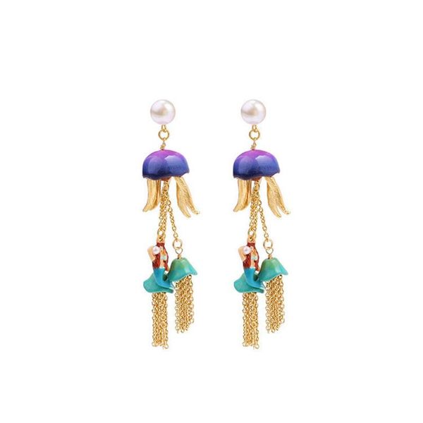 stud ocean series mermaid earrings hand-painted enamel jellyfish tassel 925 silver needle without pierced ear clips, Golden;silver
stud ocean series mermaid earrings hand-painted enamel jellyfish tassel 925 silver needle without pierced ear clips, Golden;silver