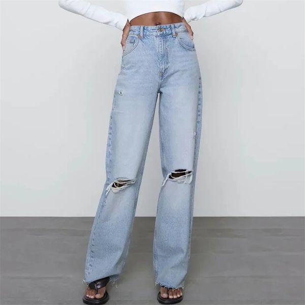 za women light blue straight ripped jeans washed full length high waist wide-legged mom denim pants pocket hole trousers 210708
za women light blue straight ripped jeans washed full length high waist wide-legged mom denim pants pocket hole trousers 210708