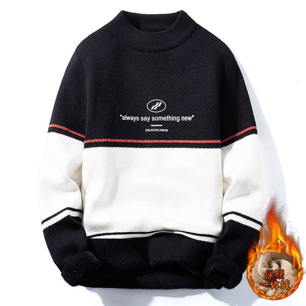sweater knit men's casual half high collar plush thickened all in one warm backing fashion, White;black
sweater knit men's casual half high collar plush thickened all in one warm backing fashion, White;black