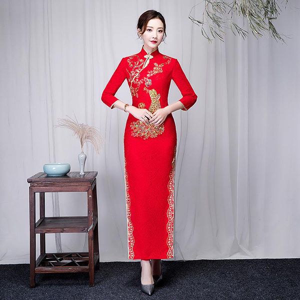 ethnic clothing novelty women lace summer slim qipao vintage button cheongsam chinese bride wedding dress gown high split vestidos, Red
ethnic clothing novelty women lace summer slim qipao vintage button cheongsam chinese bride wedding dress gown high split vestidos, Red
