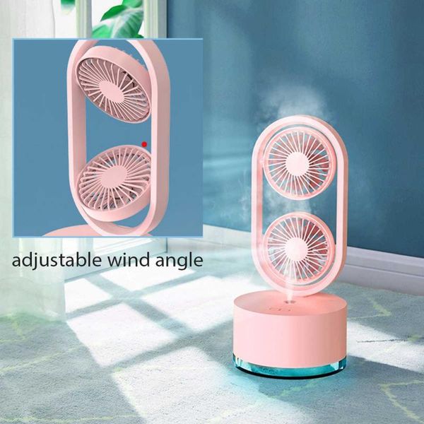 electric fans portable mini fan dual head 360 rotation adjustable auto air cooling usb humidifier quiet small deskwireless
