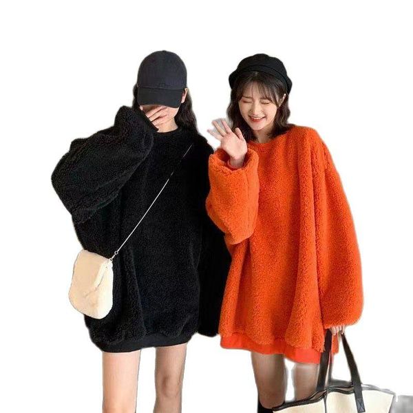 women's wool & blends 2021 sweater outerwear loose autumn winter fashion lazy wind thicken plus velvet imitate lambswool ladies jacket, Black
women's wool & blends 2021 sweater outerwear loose autumn winter fashion lazy wind thicken plus velvet imitate lambswool ladies jacket, Black
