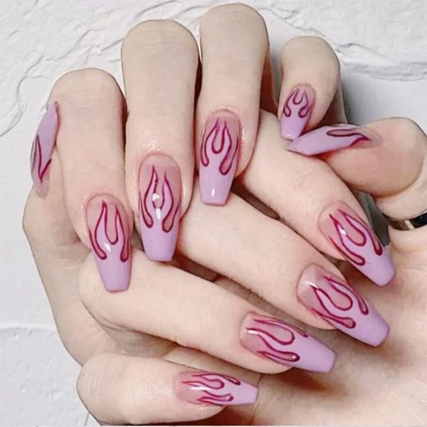false nails pink purple flame long coffin wear fake manicure ballet press on nail tips, Red;gold
false nails pink purple flame long coffin wear fake manicure ballet press on nail tips, Red;gold