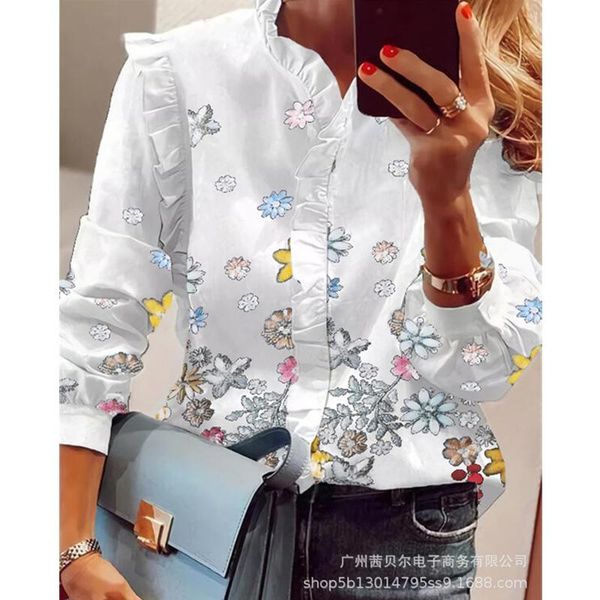 women's t-shirt mandylandy elegant lace patchwork butterfly print shirt lady casual fashion long sleeve stand collar ruffle, White
women's t-shirt mandylandy elegant lace patchwork butterfly print shirt lady casual fashion long sleeve stand collar ruffle, White