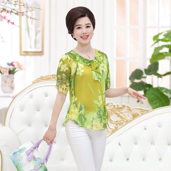 women's blouses & shirts summer middle aged women short sleeve o-neck chiffon blouse female fashion collar flower printed casual shirt, White
women's blouses & shirts summer middle aged women short sleeve o-neck chiffon blouse female fashion collar flower printed casual shirt, White