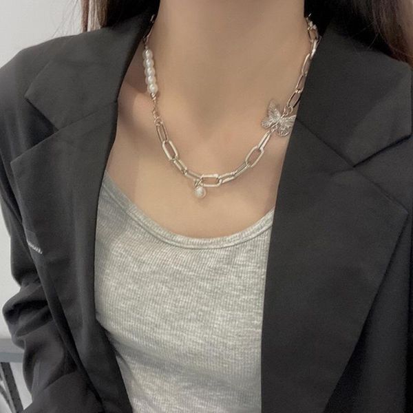 chains butterfly pearl stitching necklace retro punk hip hop clavicle chain niche style alloy pendant jewelry crystal choker collar, Silver
chains butterfly pearl stitching necklace retro punk hip hop clavicle chain niche style alloy pendant jewelry crystal choker collar, Silver