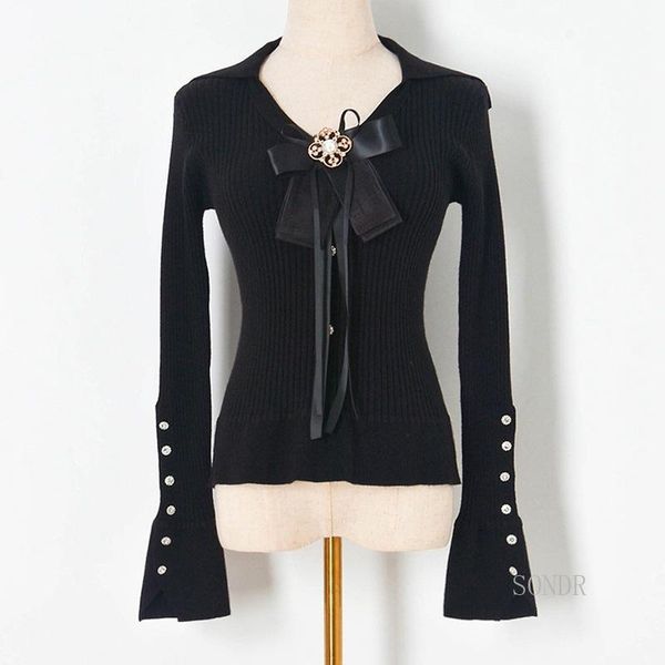 women's sweaters bodycon v neck sweater women 2021 autumn pullover black jumpers chic lapel bow cufflink slim bottomed blouse, White;black
women's sweaters bodycon v neck sweater women 2021 autumn pullover black jumpers chic lapel bow cufflink slim bottomed blouse, White;black