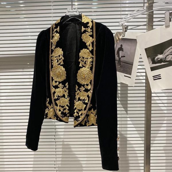 women's jackets collar embroidered flower black jacket women 2021 autumn velvet small suit, Black;brown
women's jackets collar embroidered flower black jacket women 2021 autumn velvet small suit, Black;brown