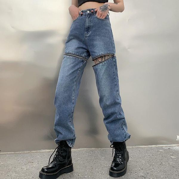 summer fashion women's high waist thin zipper net red street racket straight jeans woman, Blue
summer fashion women's high waist thin zipper net red street racket straight jeans woman, Blue