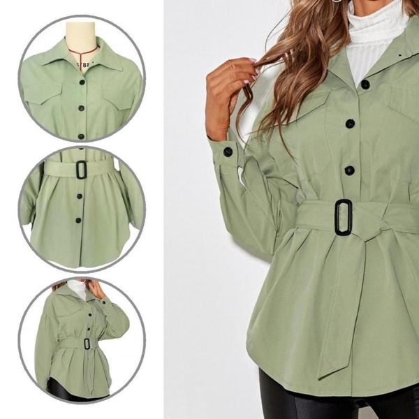 women's jackets turn-down collar belt flap pockets green autumn coat female outerwear, Black;brown
women's jackets turn-down collar belt flap pockets green autumn coat female outerwear, Black;brown