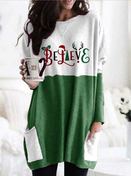 women's t-shirt christmas sweatshirt color blocking long sleeve round neck thigh with pockets women clothing autumn, White
women's t-shirt christmas sweatshirt color blocking long sleeve round neck thigh with pockets women clothing autumn, White