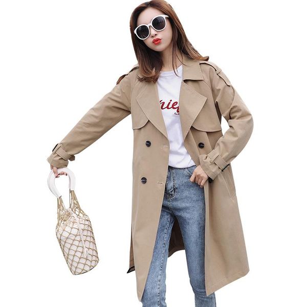 women's trench coats 2021 spring autumn fashion british style khaki women windbreaker double-breasted long coat casual student, Tan;black
women's trench coats 2021 spring autumn fashion british style khaki women windbreaker double-breasted long coat casual student, Tan;black