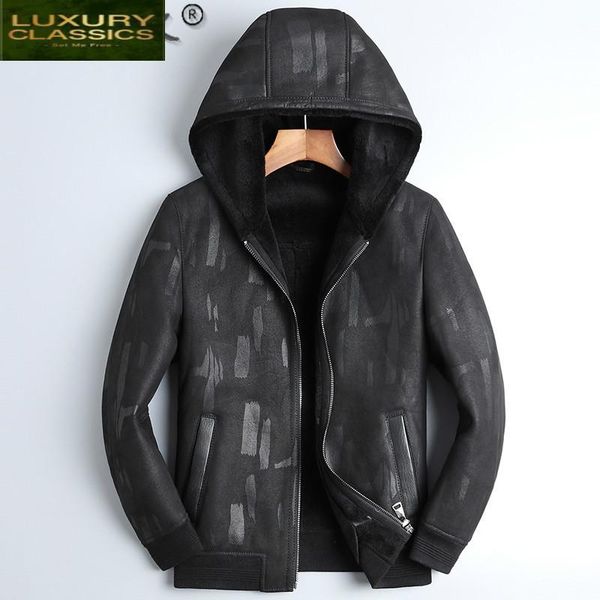 leather real jacket genuine men hooded winter sheepskin coat short wool lining men's jackets blouson cuir homme & faux, Black
leather real jacket genuine men hooded winter sheepskin coat short wool lining men's jackets blouson cuir homme & faux, Black