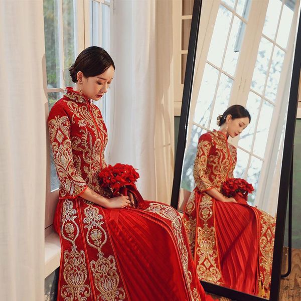 evening dress show clothing slim style bride wedding chinese costume embroidery cheongsam ethnic, Red
evening dress show clothing slim style bride wedding chinese costume embroidery cheongsam ethnic, Red