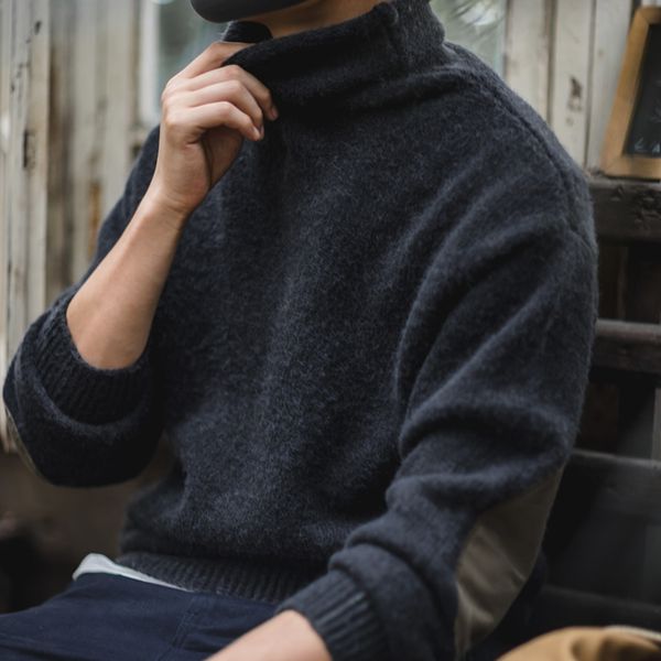 men's vintage turtleneck long sved sweater, elbow patch, mohair soft warm, green and gray, White;black
men's vintage turtleneck long sved sweater, elbow patch, mohair soft warm, green and gray, White;black