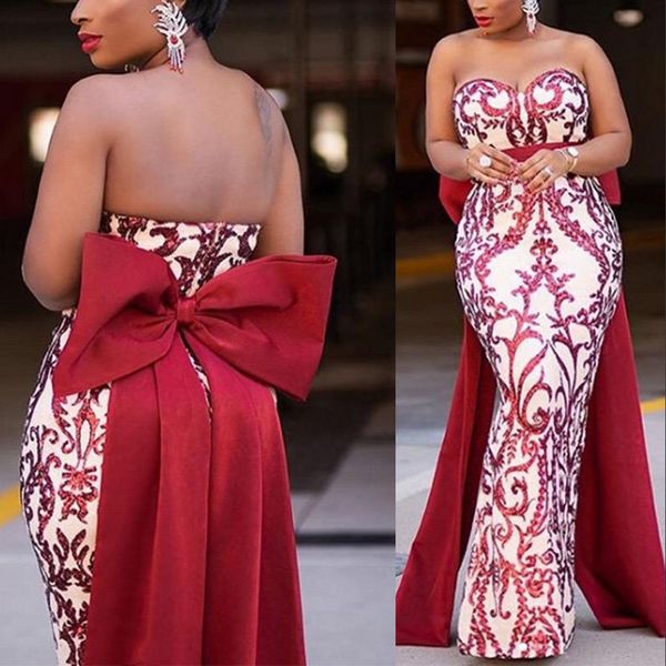 2021 arabic bling dark red sequined lace prom dresses sweetheart mermaid evening gowns detachable bow vestidos plus size, Black
2021 arabic bling dark red sequined lace prom dresses sweetheart mermaid evening gowns detachable bow vestidos plus size, Black